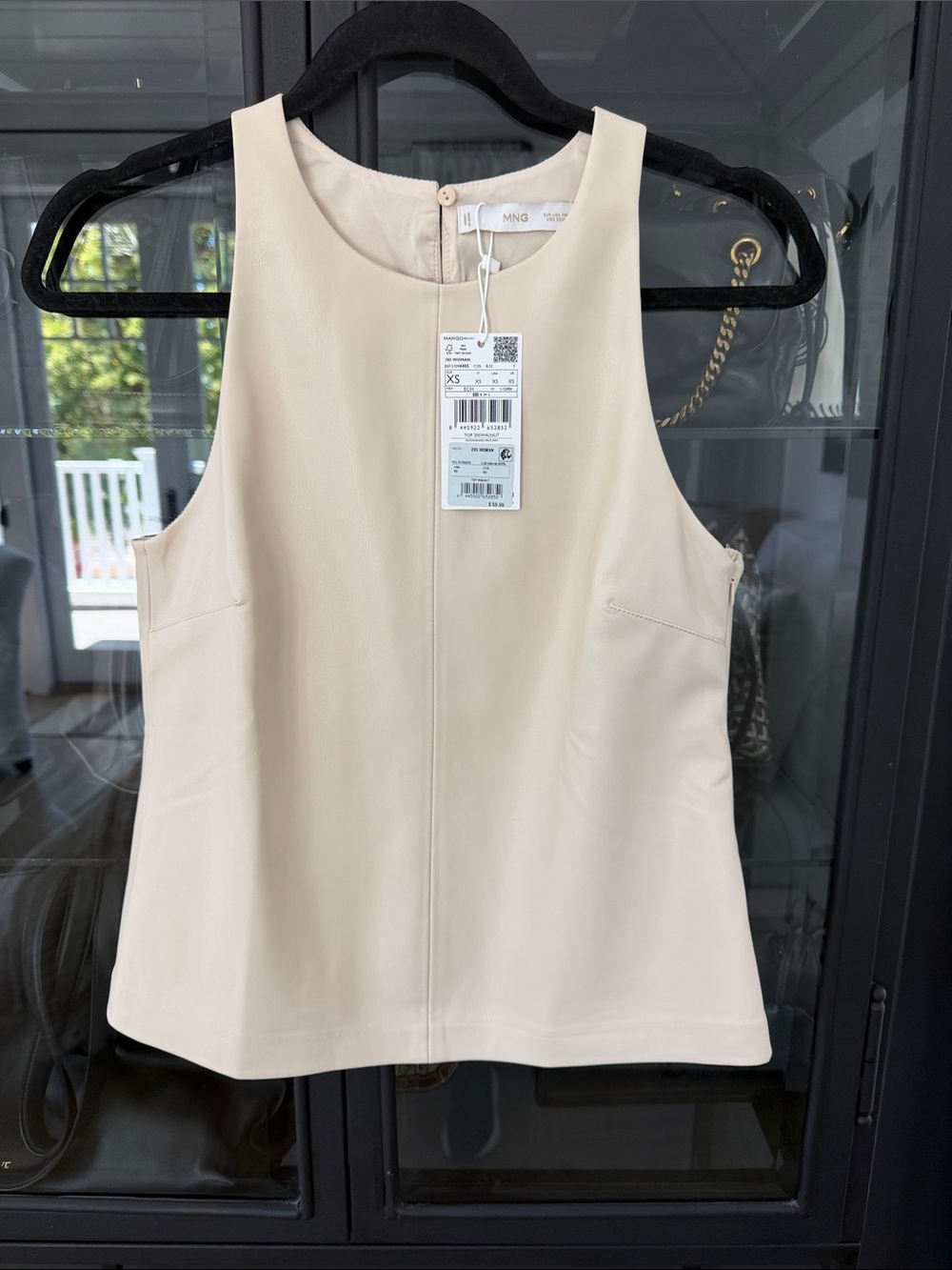 Mango Neutral Cream faux leather Sleeveless  Top